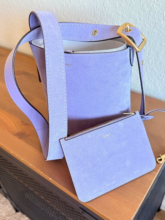 Coach Handbags - Coach Bleecker Bucket Bag 21 Violet Mist Suede Lavender Brass Removable Pouch